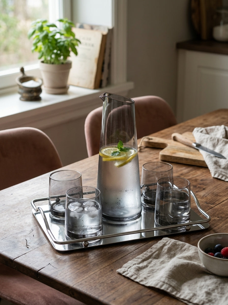 Glass Jug Set with Mirror Tray