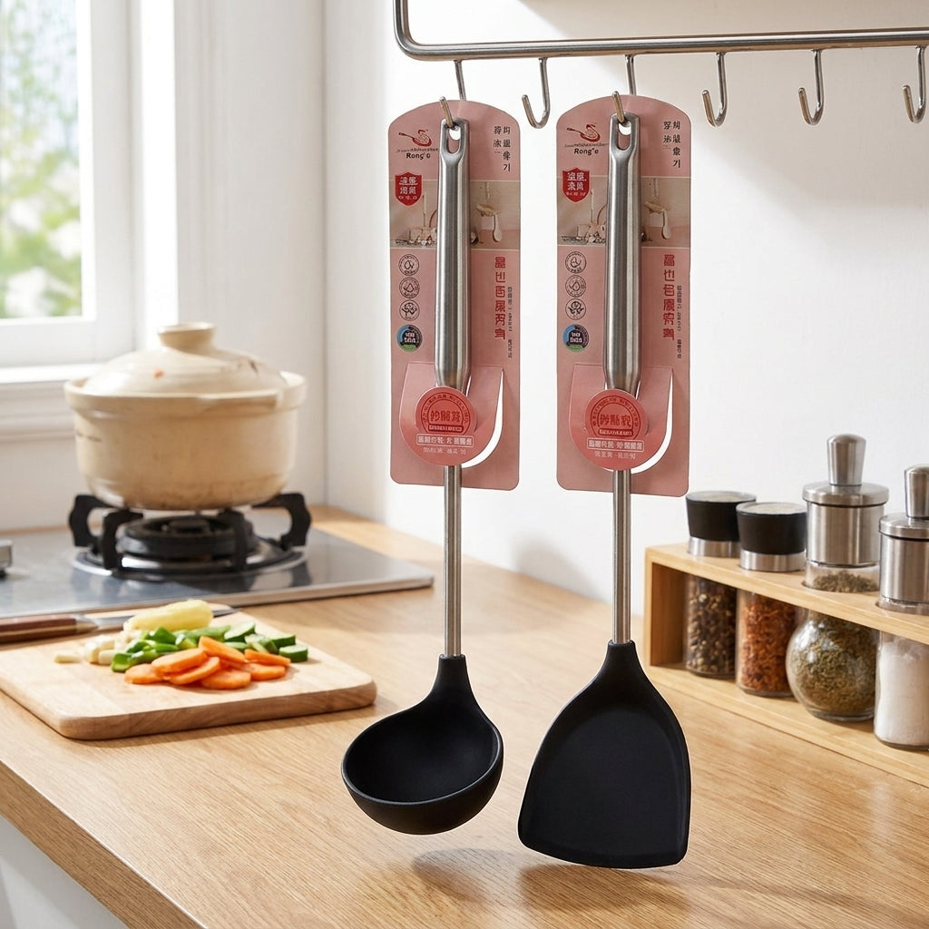 Set of 2 silicone ladle and spatula