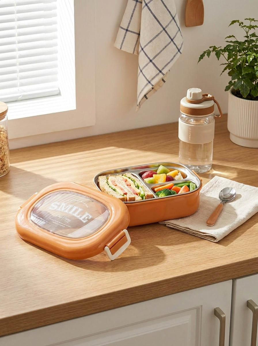 Lunch container 2comp stainless steel inner 22.5x14.5x8cm