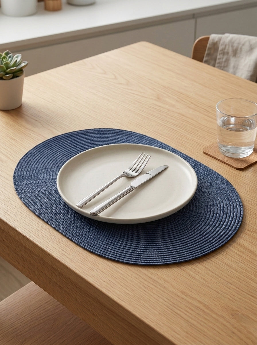 4pk Oval Weave Blue Placemat
