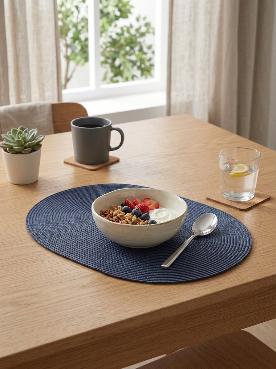 4pk Oval Weave Blue Placemat