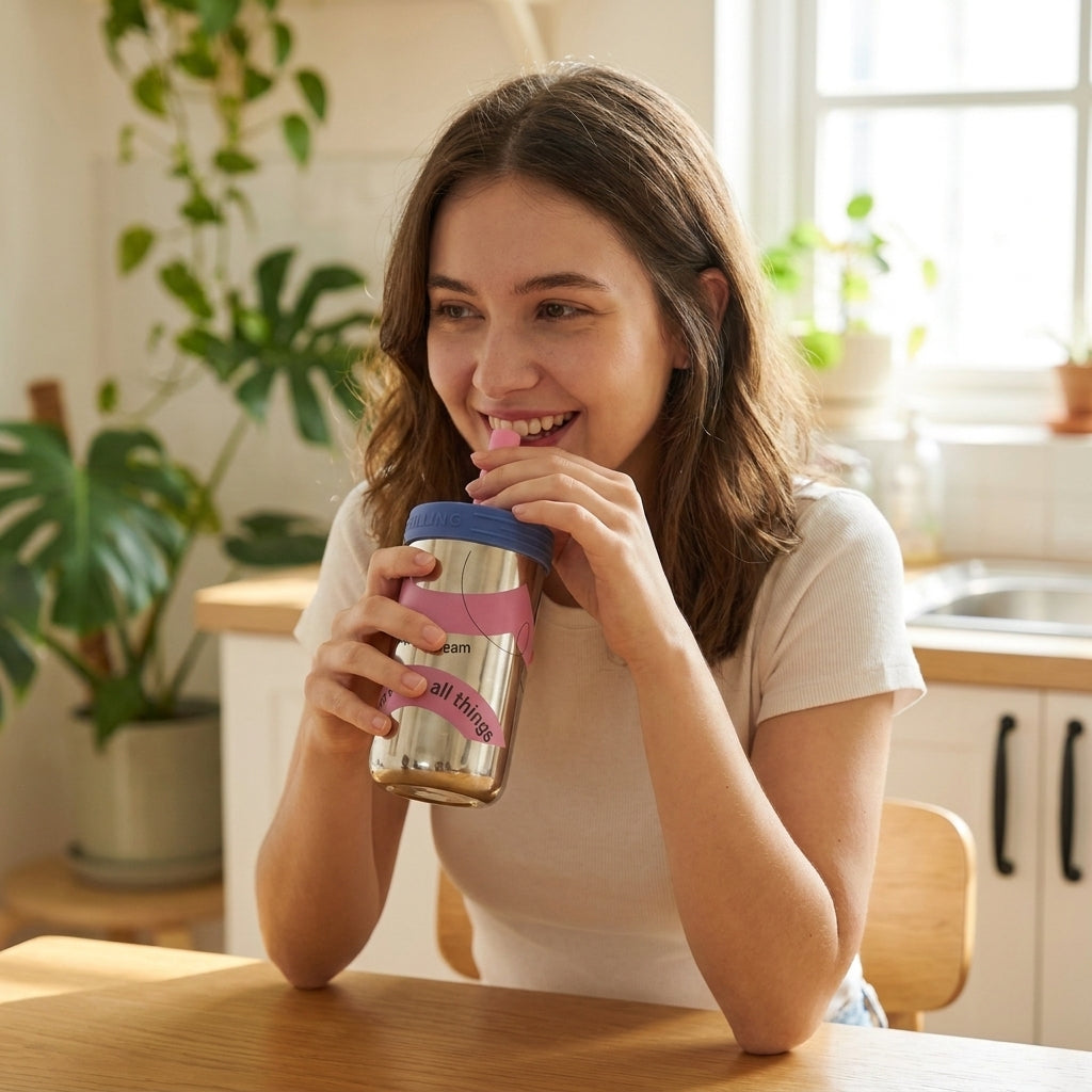 Metallic Glass " Fearless" Cup with silicone straw