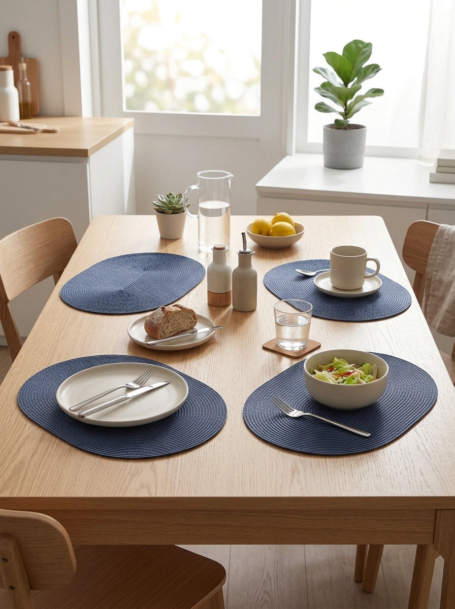 4pk Oval Weave Blue Placemat
