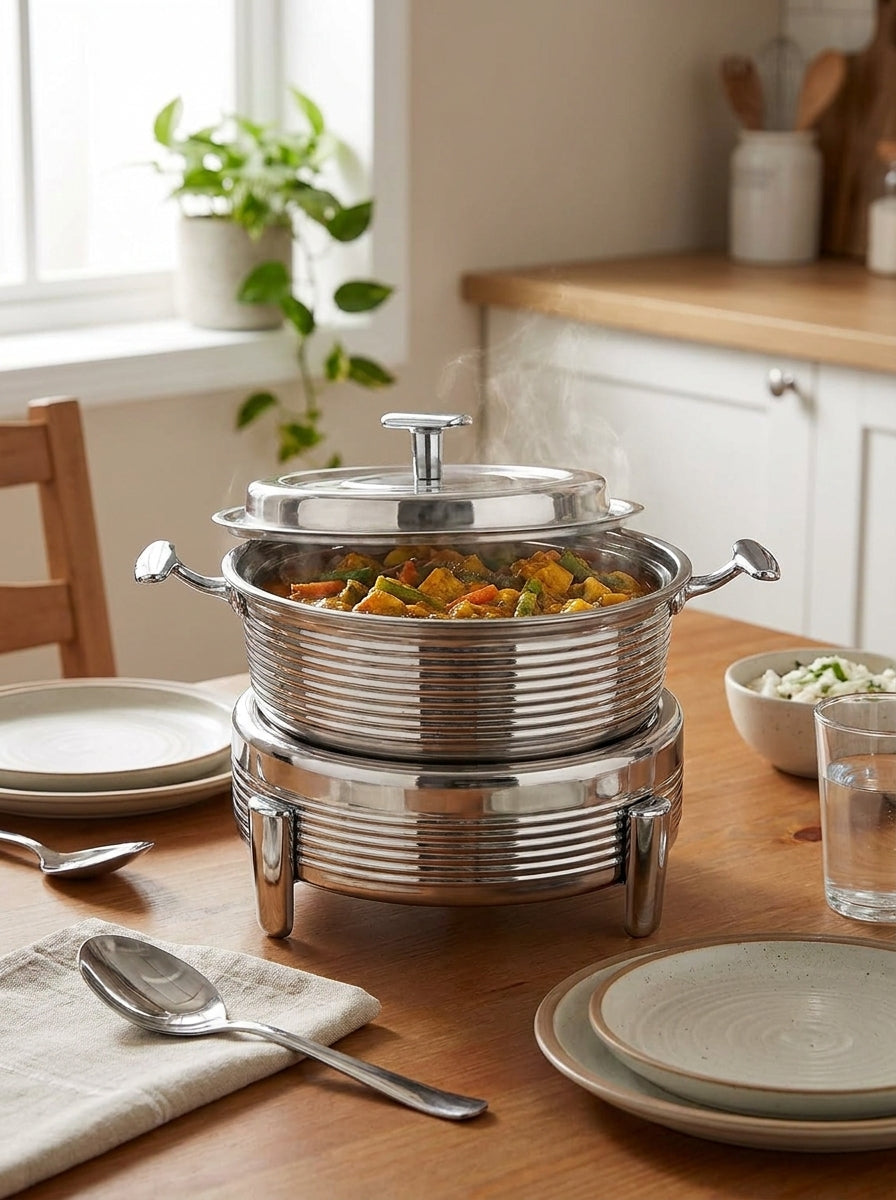 14cm Silver Stock Pot with Double Burner Stand