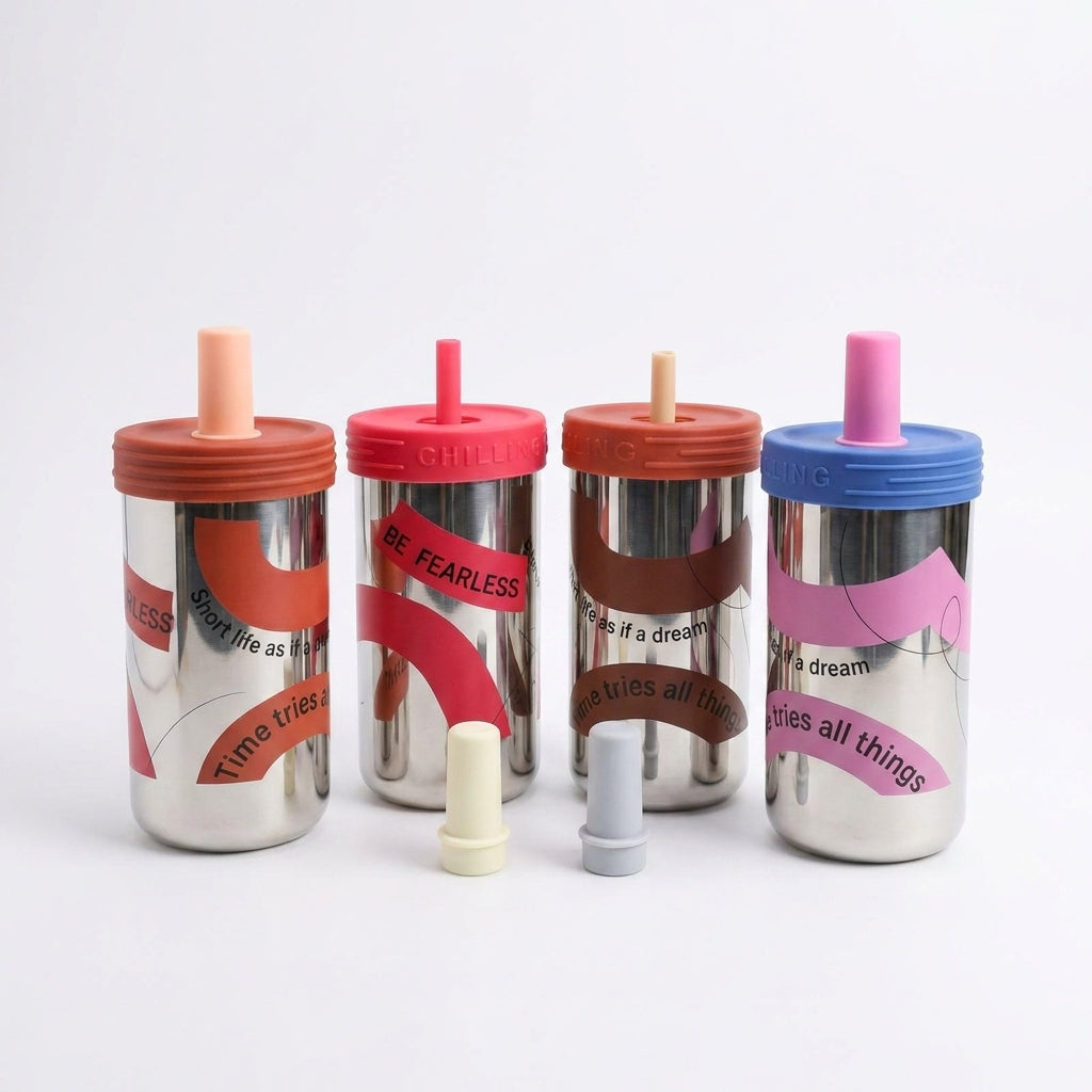 Metallic Glass " Fearless" Cup with silicone straw