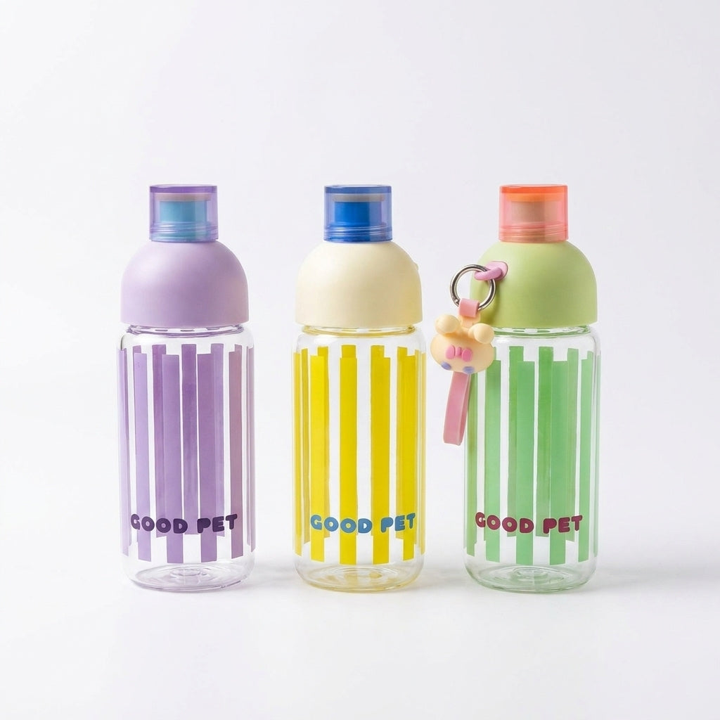 Glass cup Trendy with toy charm and sipper striped design