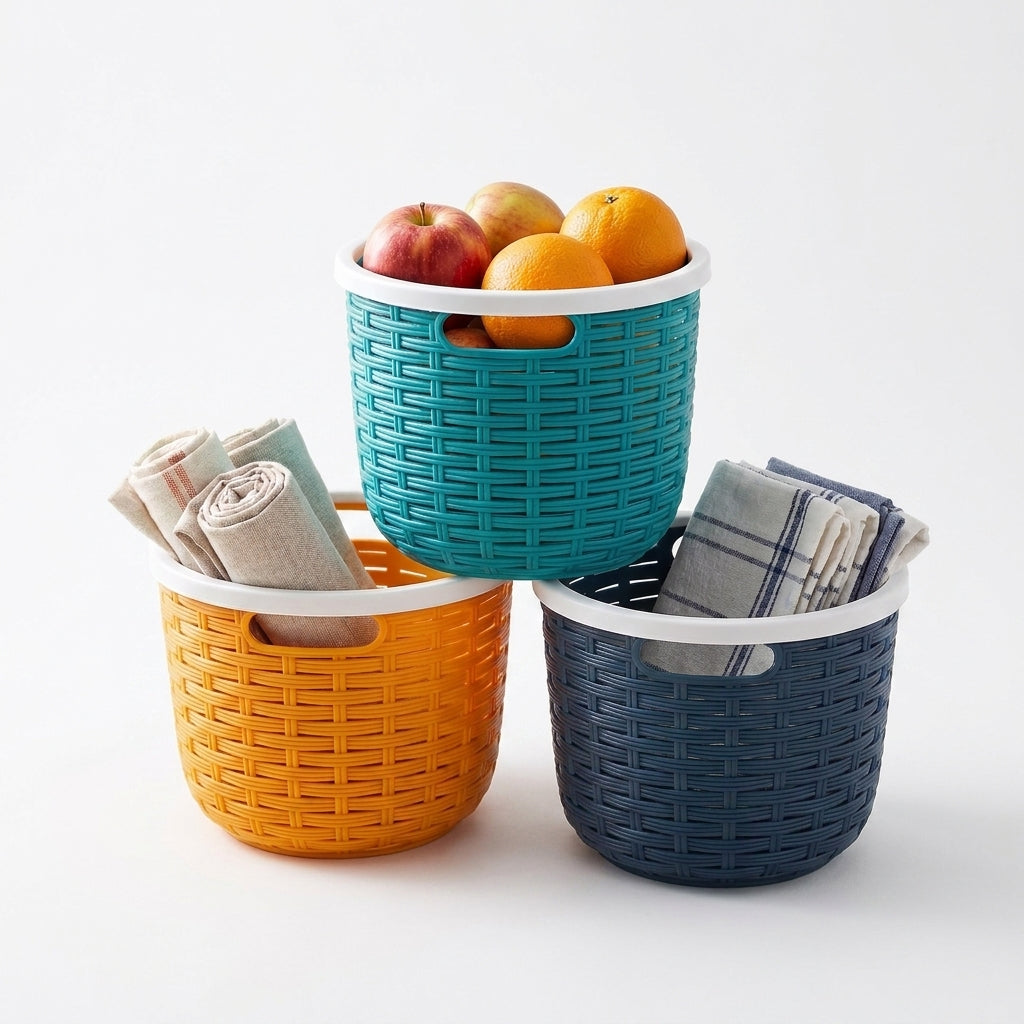 Round Rattan-Look Storage Basket 8x12.5cm