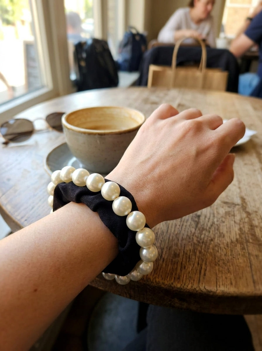 Hair bands Beaded pearl soft towling blk/choc/toffee/light coffee/olive