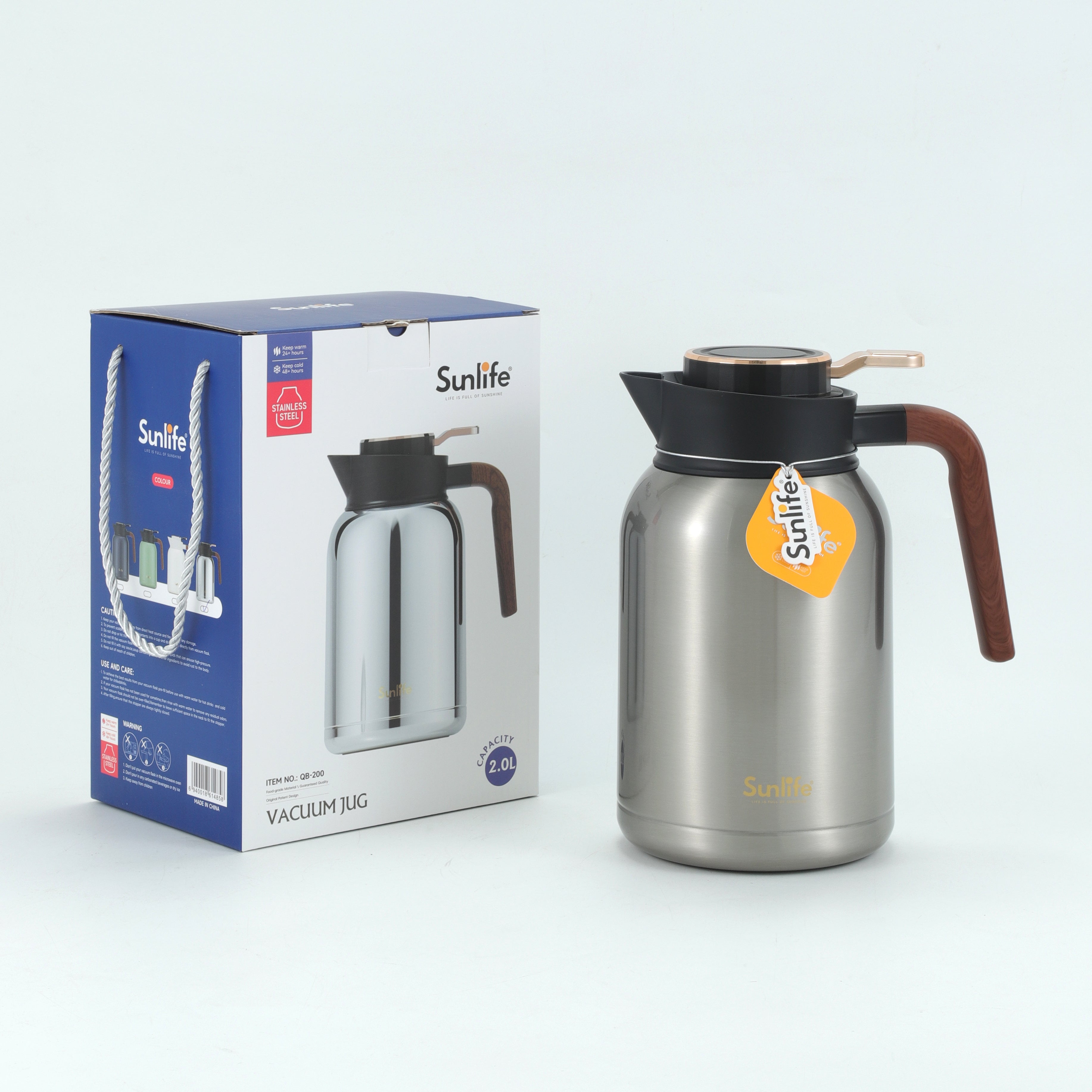 Flasks Modern stainless steel with wood look rose gold trigger lids 2litre