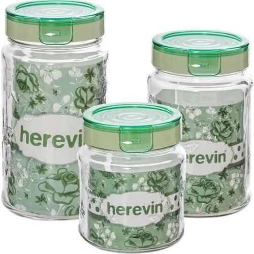 Embossed Glass Canister 3 Piece Set - Green