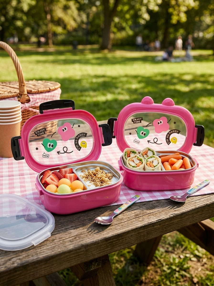 Lunch box w/cartoon removable stainless steel inners