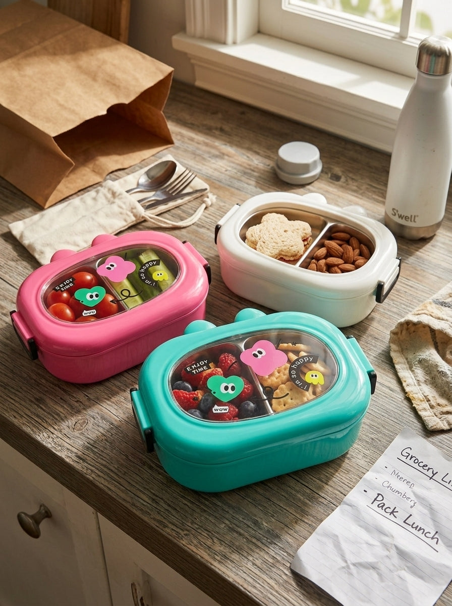 Lunch box w/cartoon removable stainless steel inners