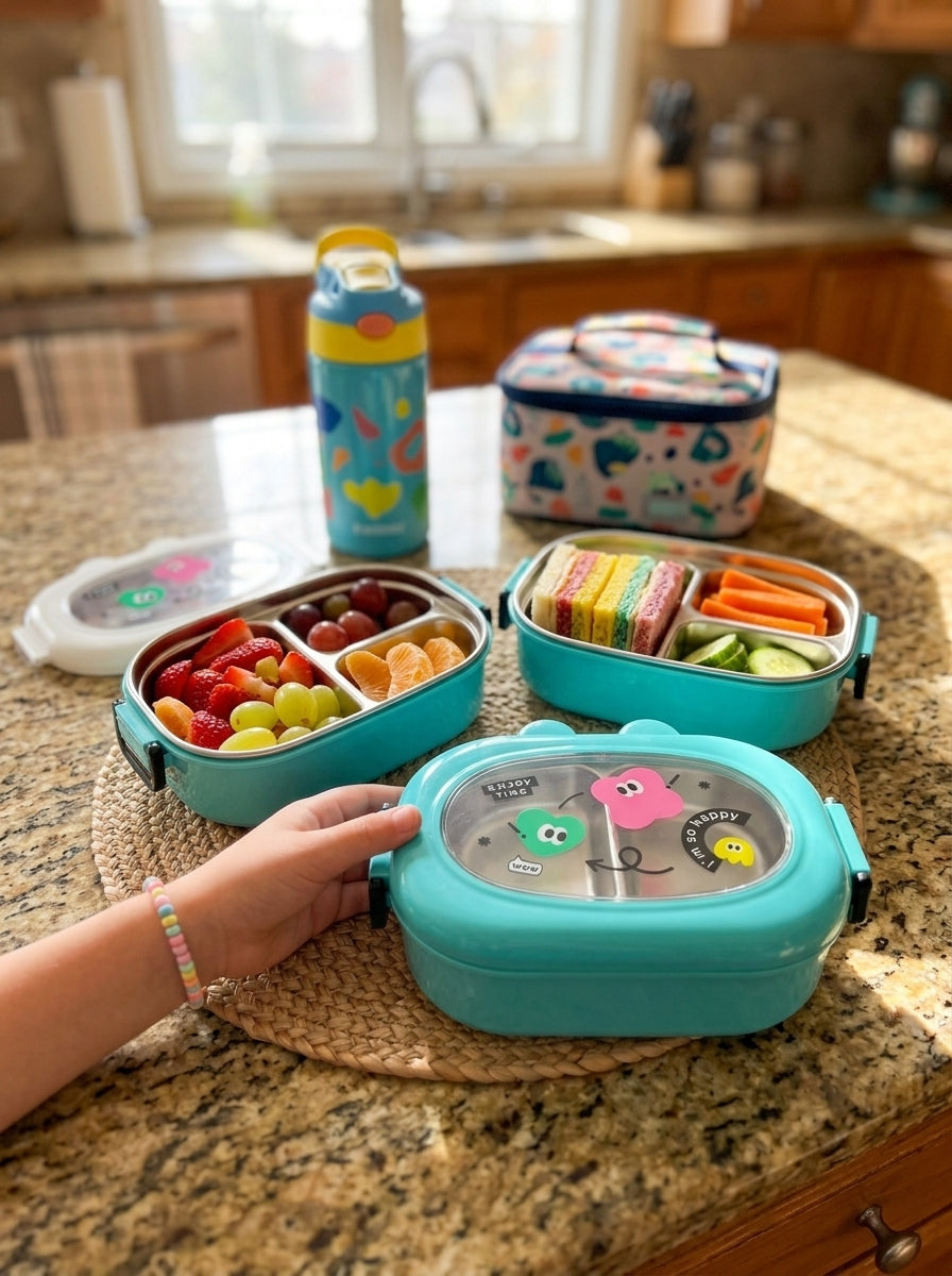 Lunch box w/cartoon removable stainless steel inners