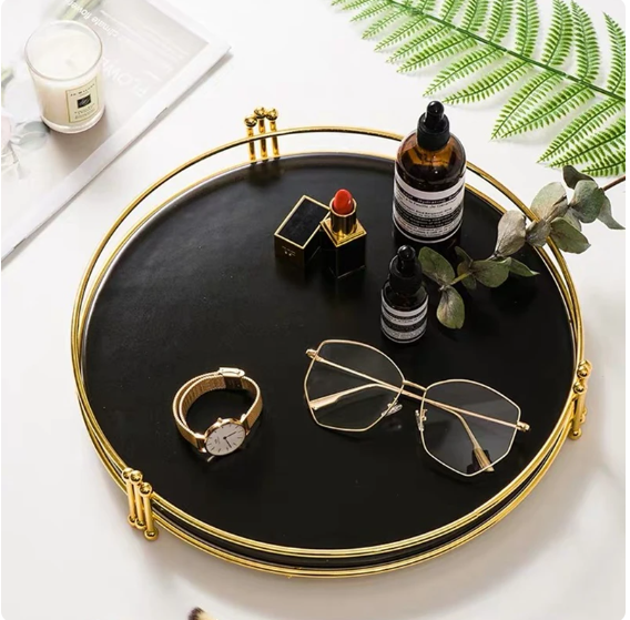 Round Metal Rim Tray Display/Decor Tray