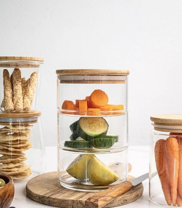 6cm Stackable Glass Food Container with Wooden Lid - Home And Trends