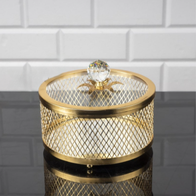 Round Gold Box with Glass Lid