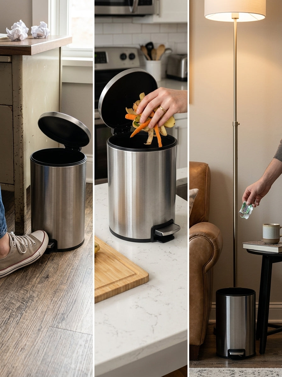 6L Silver Stainless Steel Pedal Bin