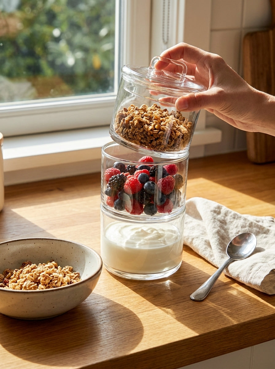 3 Tier - 8cm Stackable Glass Container with Glass Lid