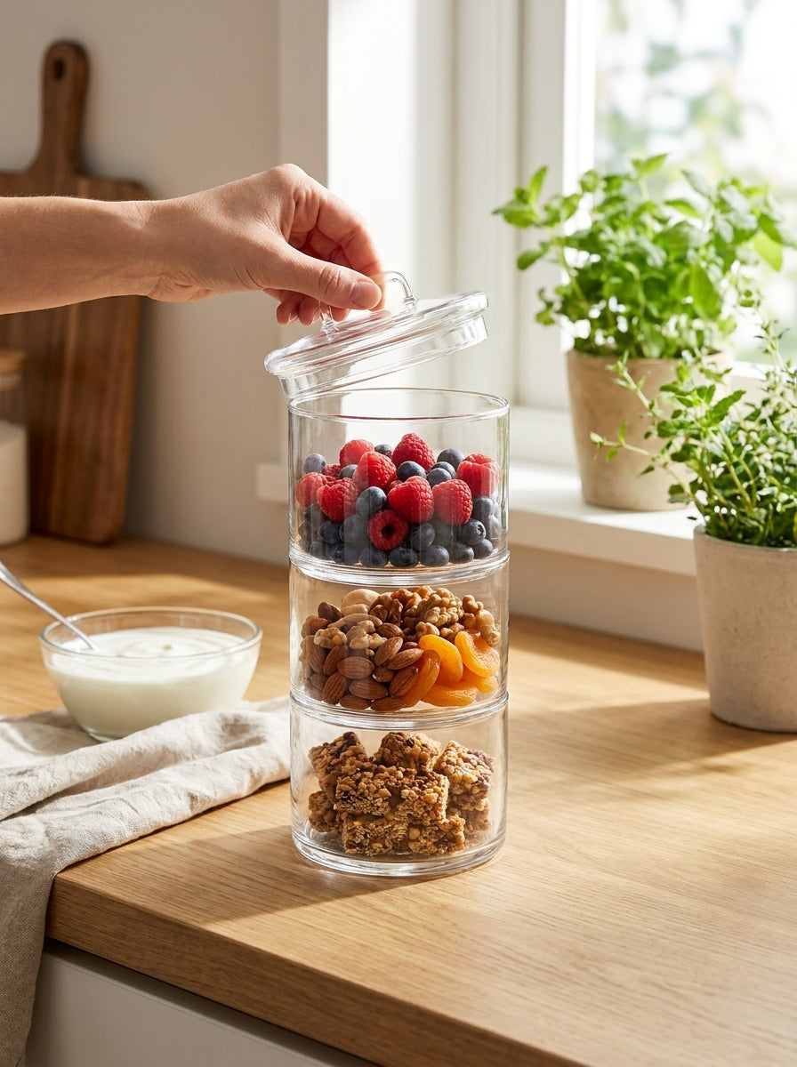 3 Tier - 8cm Stackable Glass Container with Glass Lid