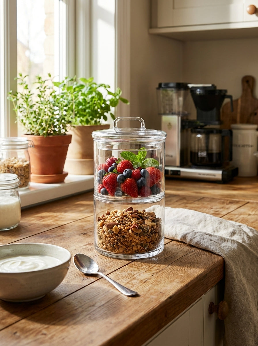 2 Tier - 8cm Stackable Glass Container with Glass Lid
