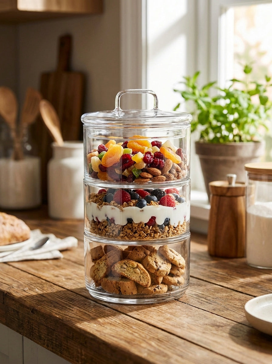 3 Tier - 6cm Stackable Glass Container with Glass Lid
