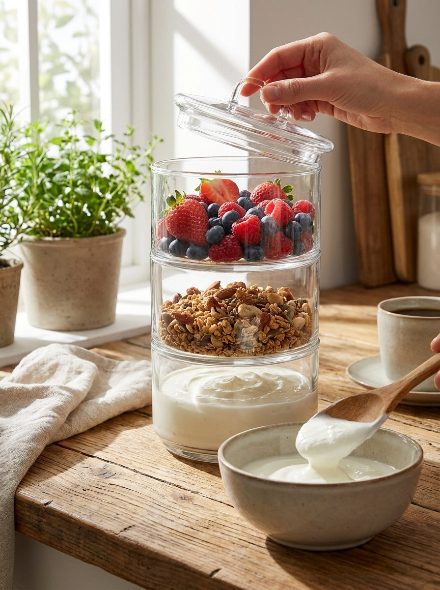 3 Tier - 6cm Stackable Glass Container with Glass Lid