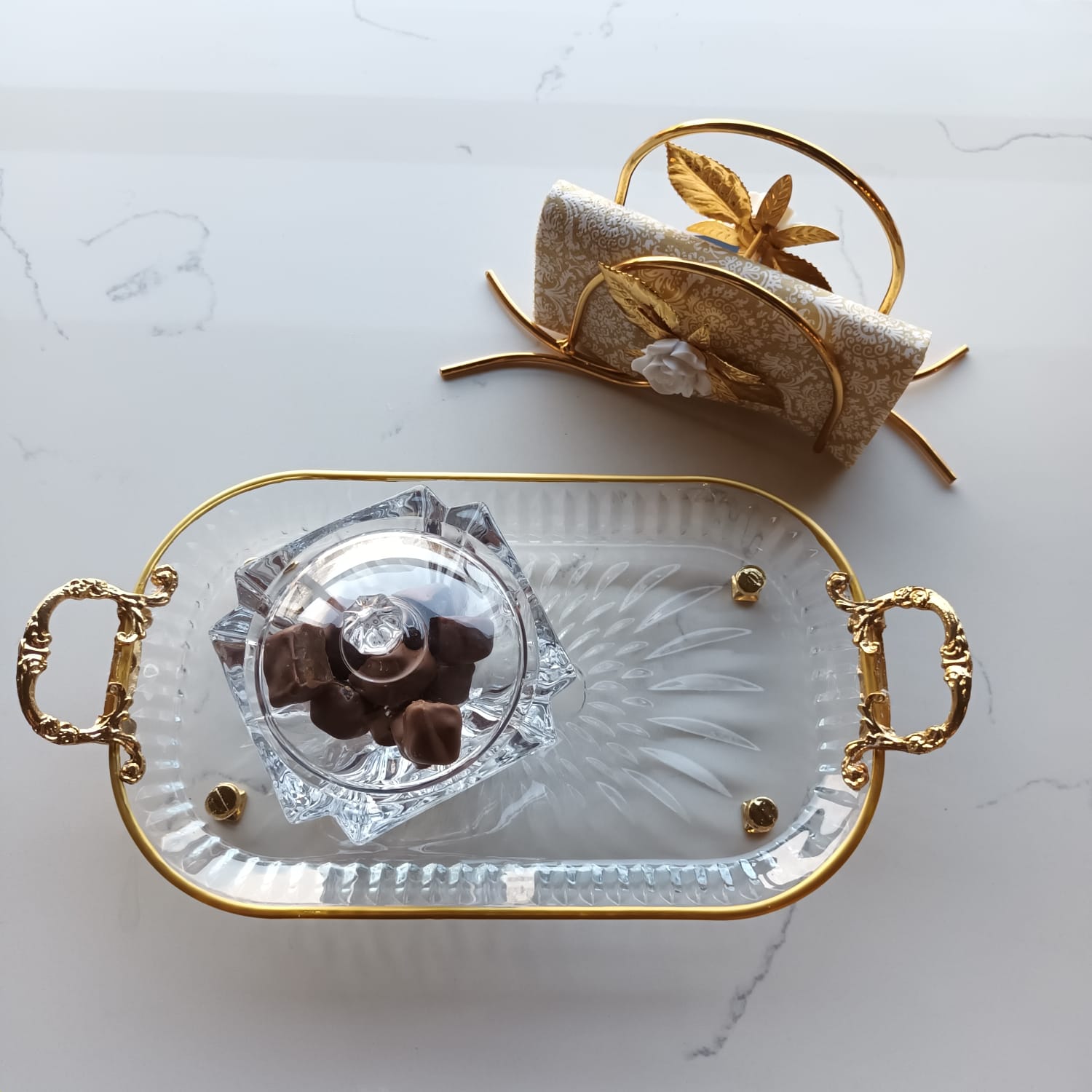 Rectangle Cut Glass Tray with Ornate Handle- REAL SPECIAL OFFER