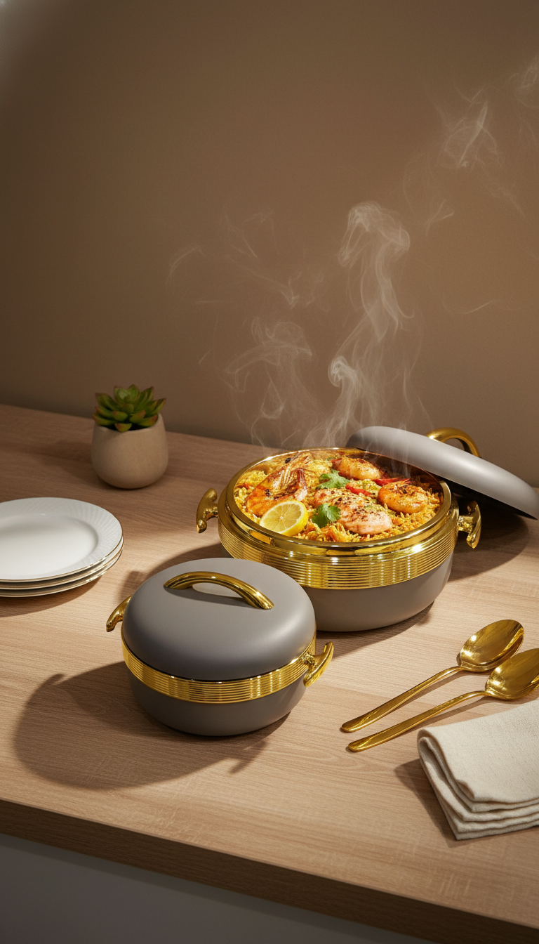 Food Warmer Flask Gold Band Marble effect design Set of Three -