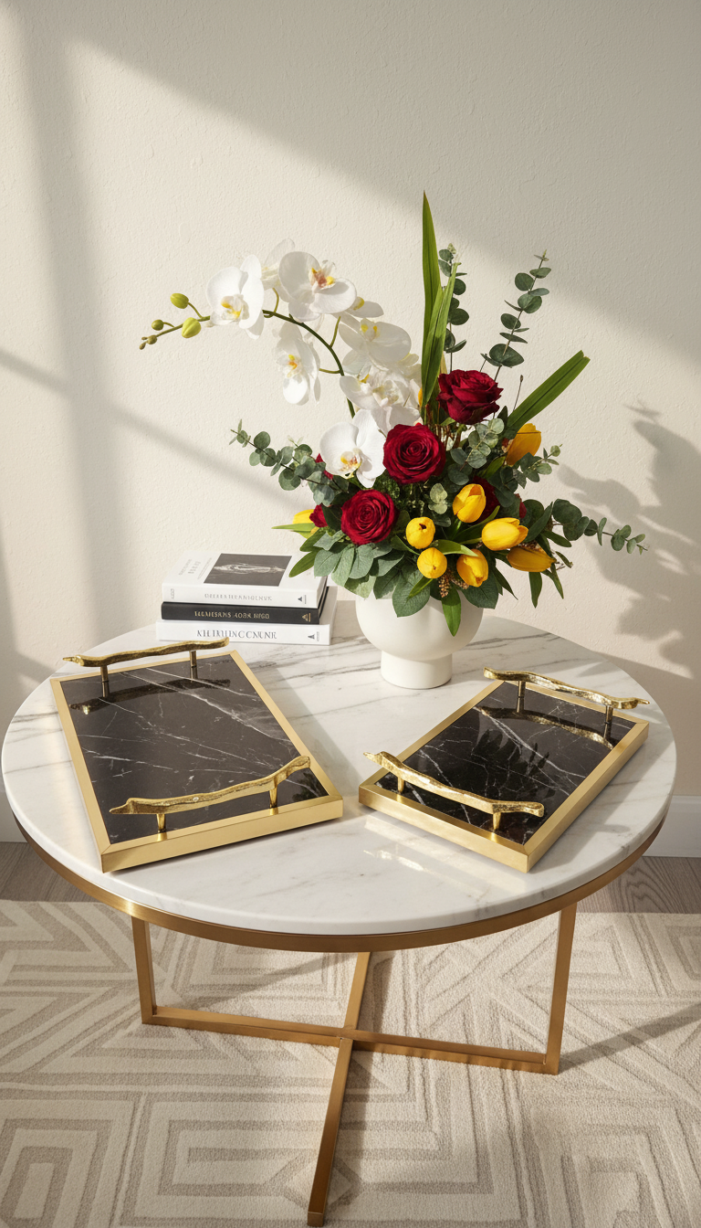2pc Black tray, golden edged with designer handles