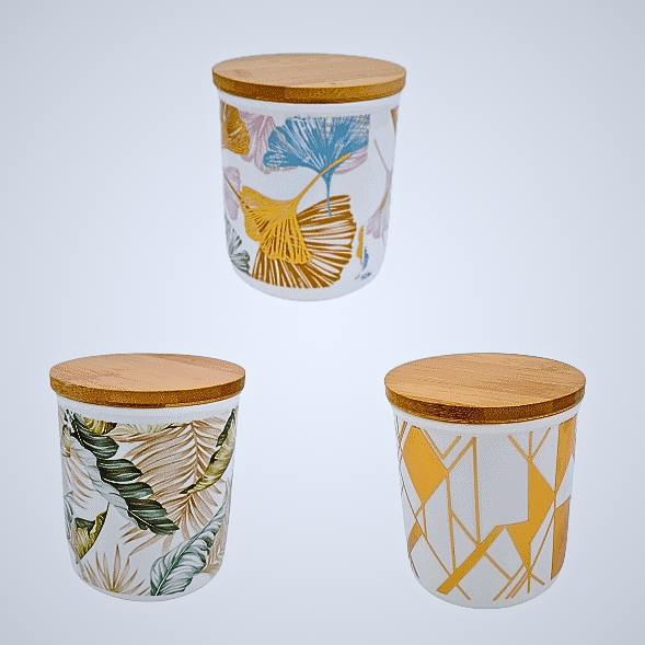 Abstract Ceramic Airtight Canister With Wooden Lid -PRICED TO CLEAR