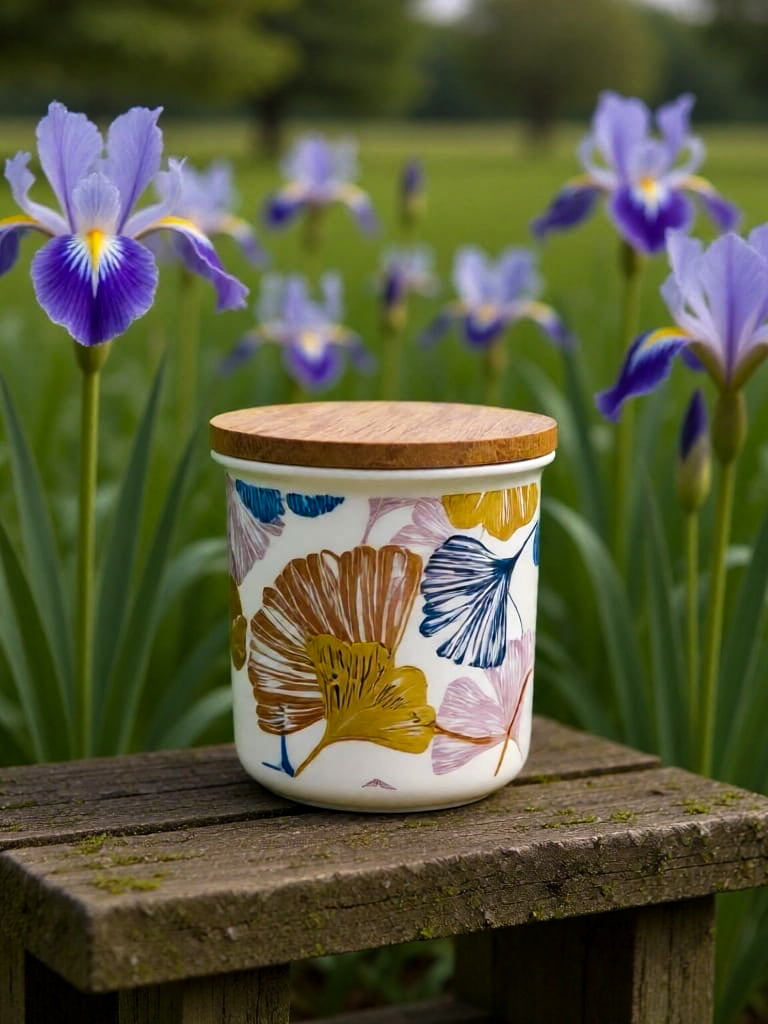 Abstract Ceramic Airtight Canister With Wooden Lid -PRICED TO CLEAR