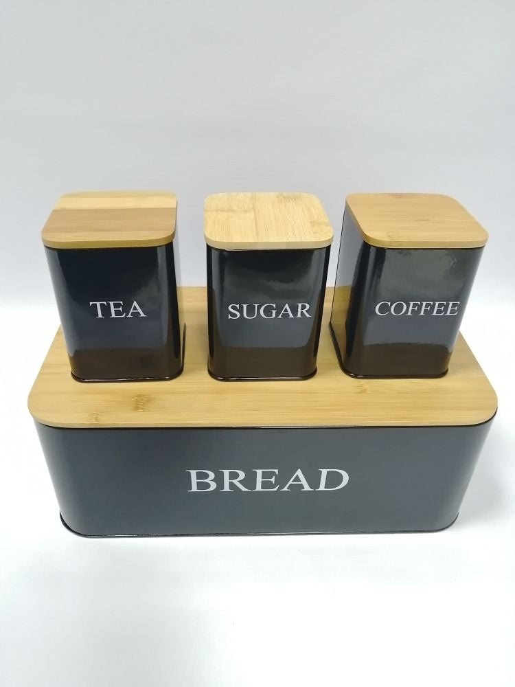 Retro Deluxe Bread Bin &3Canister Set - BLACK