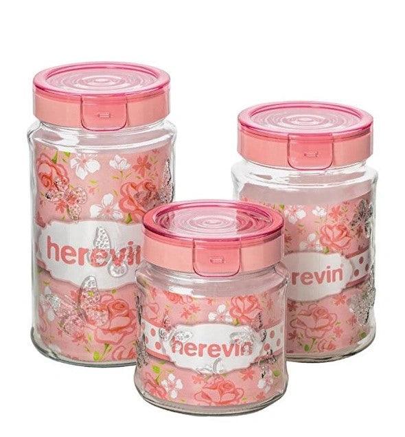 Embossed Canister 3 Piece Set - Pink