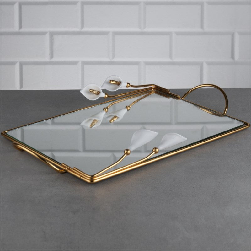 Rectangular Mirrored Tray with White Arum Lily