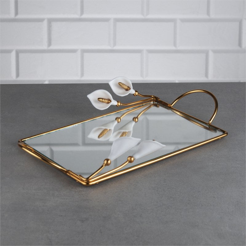 Rectangular Mirrored Tray with White Arum Lily