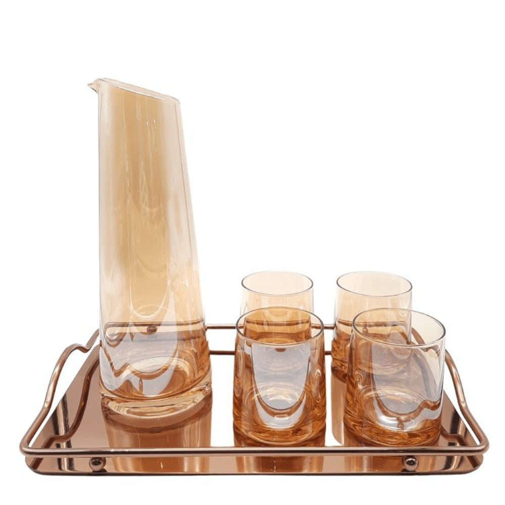 Glass Jug Set with Mirror Tray