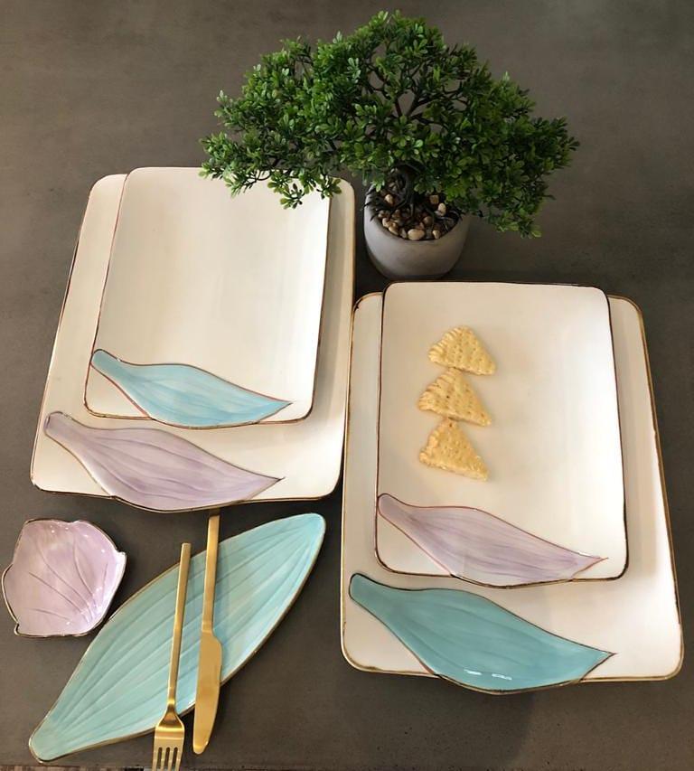 Ceramic Plate with Leaf Detail - Home And Trends