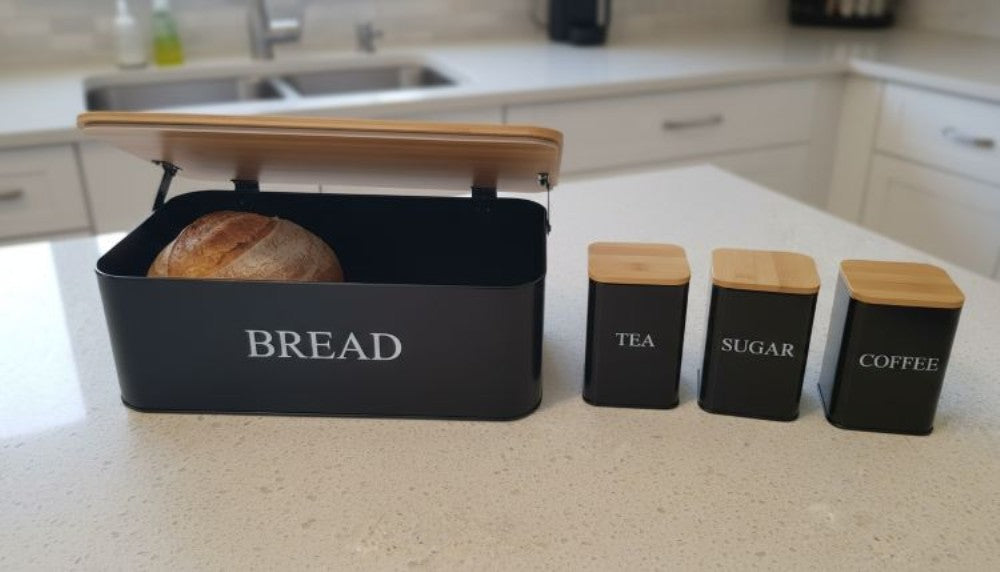 Retro Deluxe Bread Bin &3Canister Set - BLACK