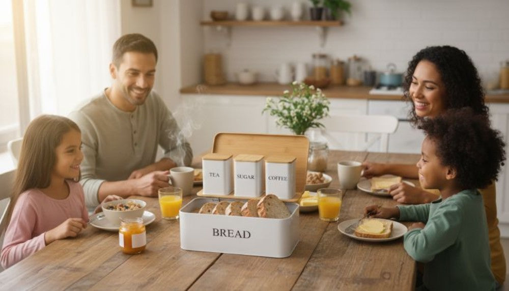 Retro Deluxe Bread Bin & 3 Canister Set -WHITE