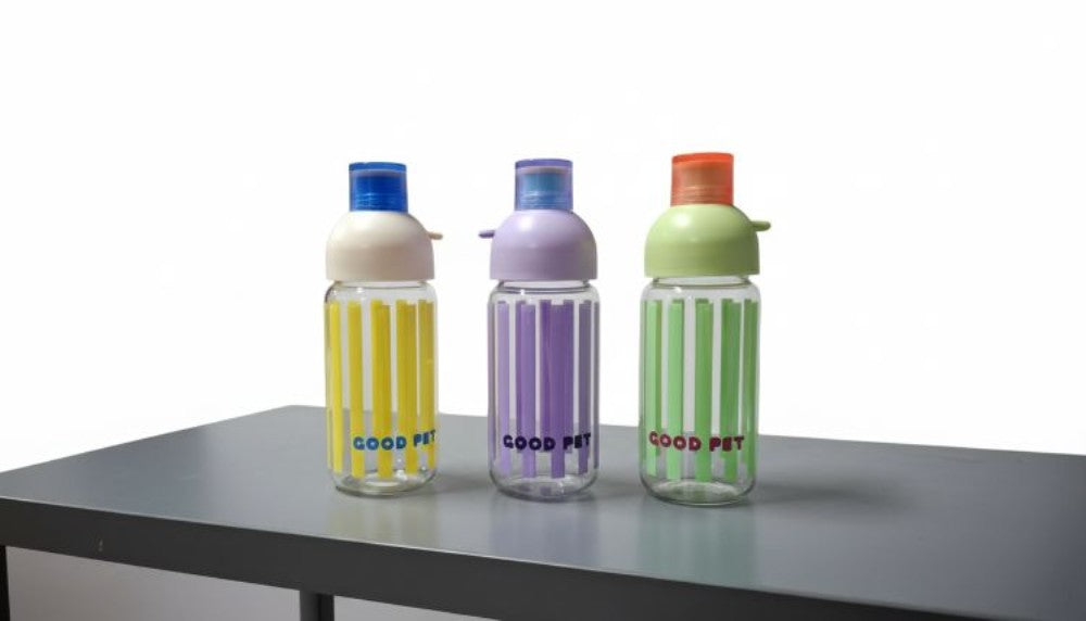Glass cup Trendy with toy charm and sipper striped design-400ML