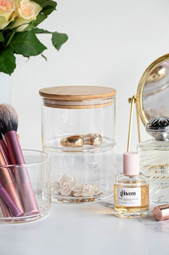 8cm Stackable Glass Food Container with Wooden Lid