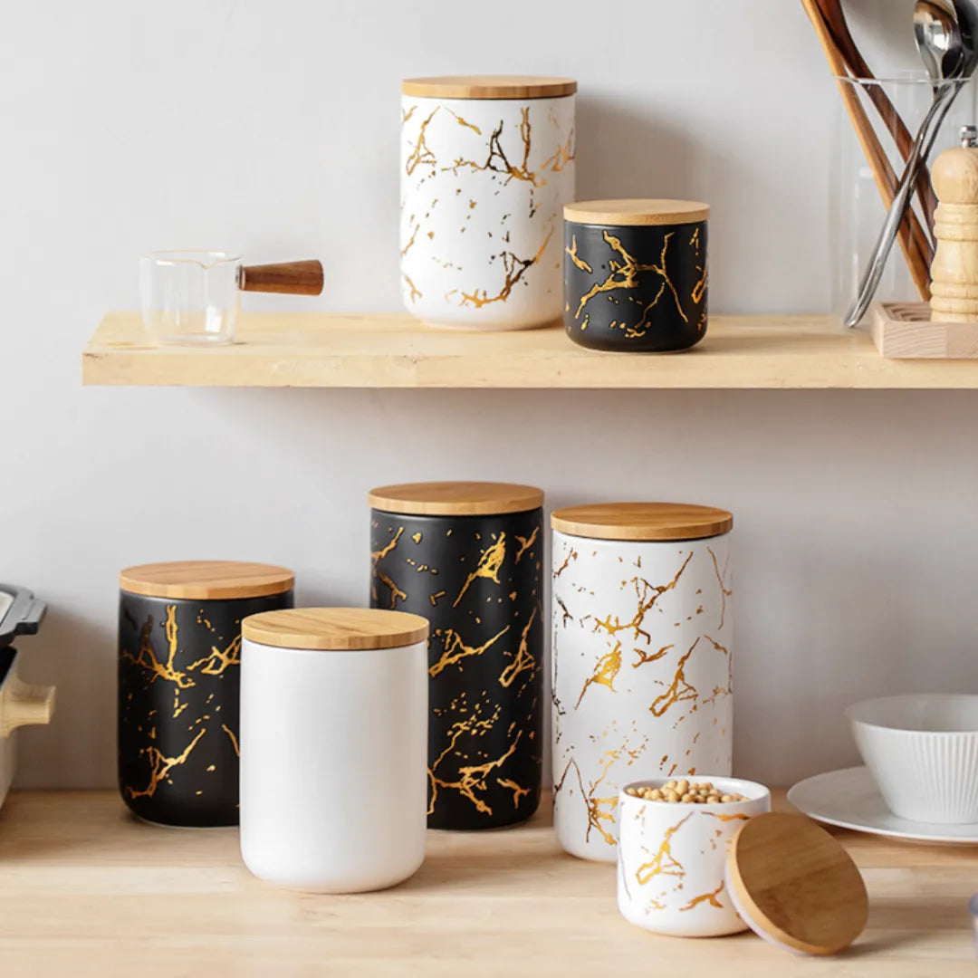 Marble Design Airtight Canister with Wooden Lid - END OF RANGE CLEARANCE OFFERS