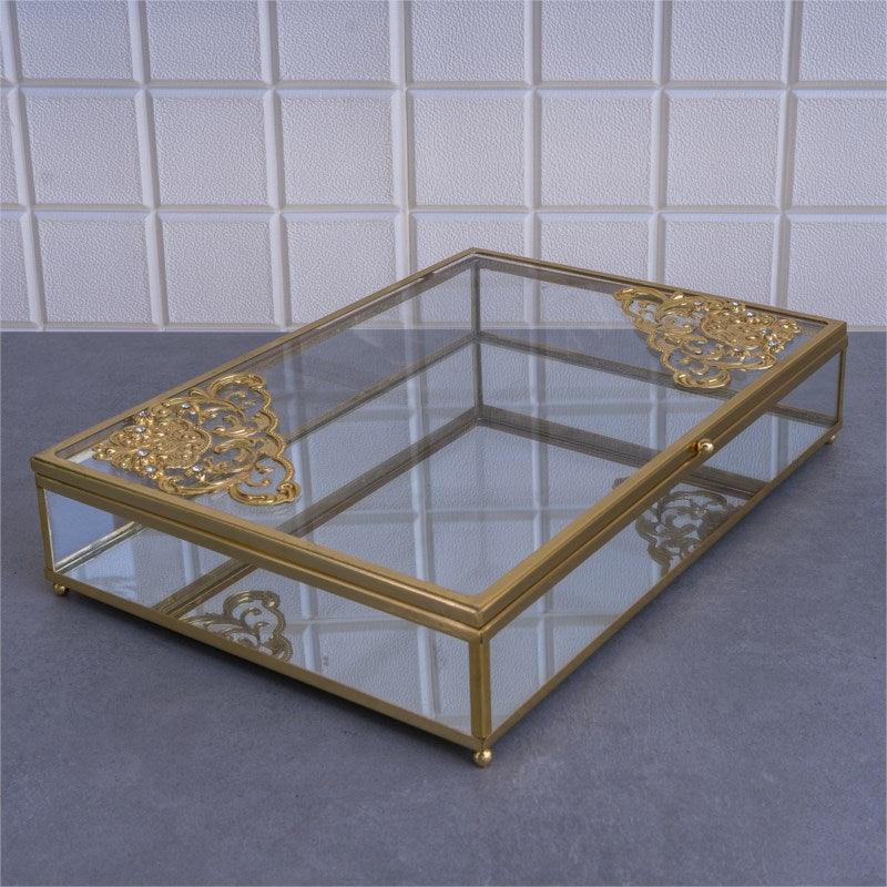 Glass Box with Lid and Gold Detail - Large - Home And Trends