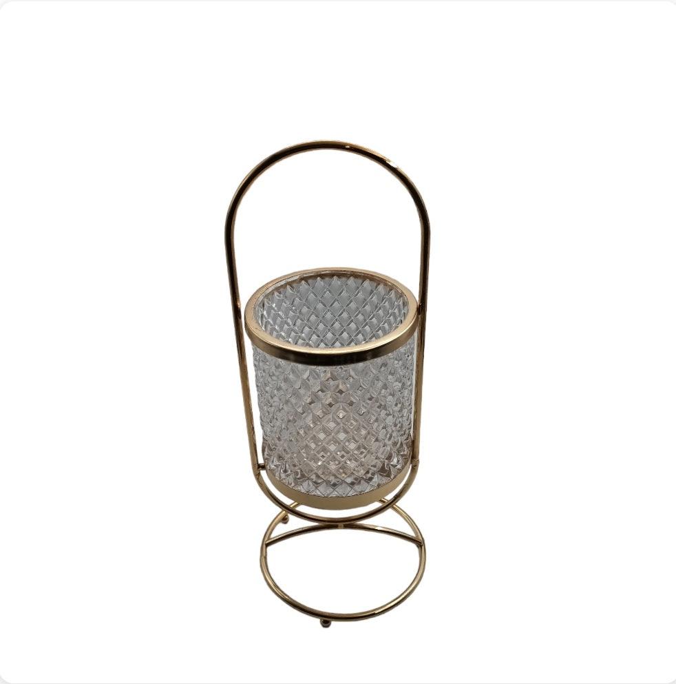 Glass Cutlery Holder with Gold Stand - Home And Trends