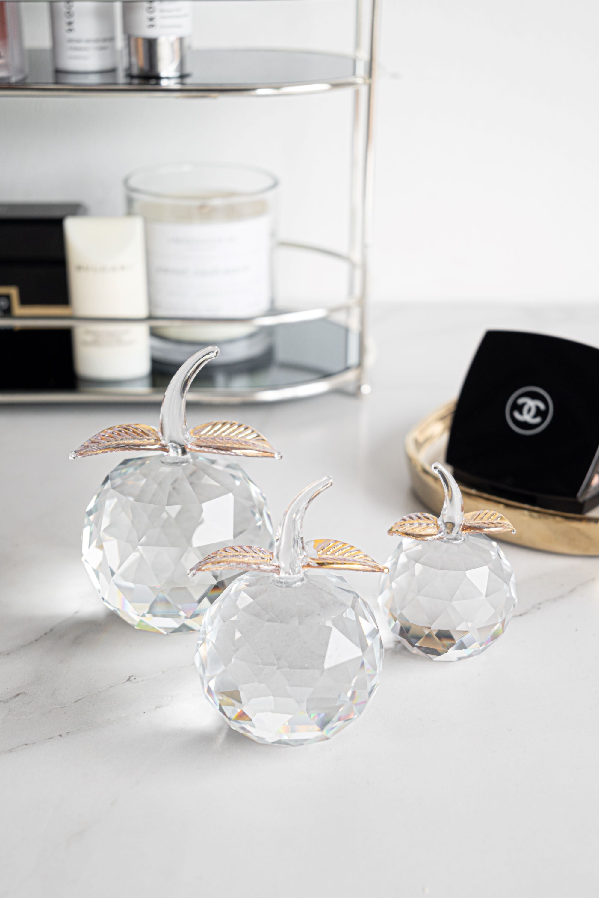 3pc Crystal Apple Decor Set