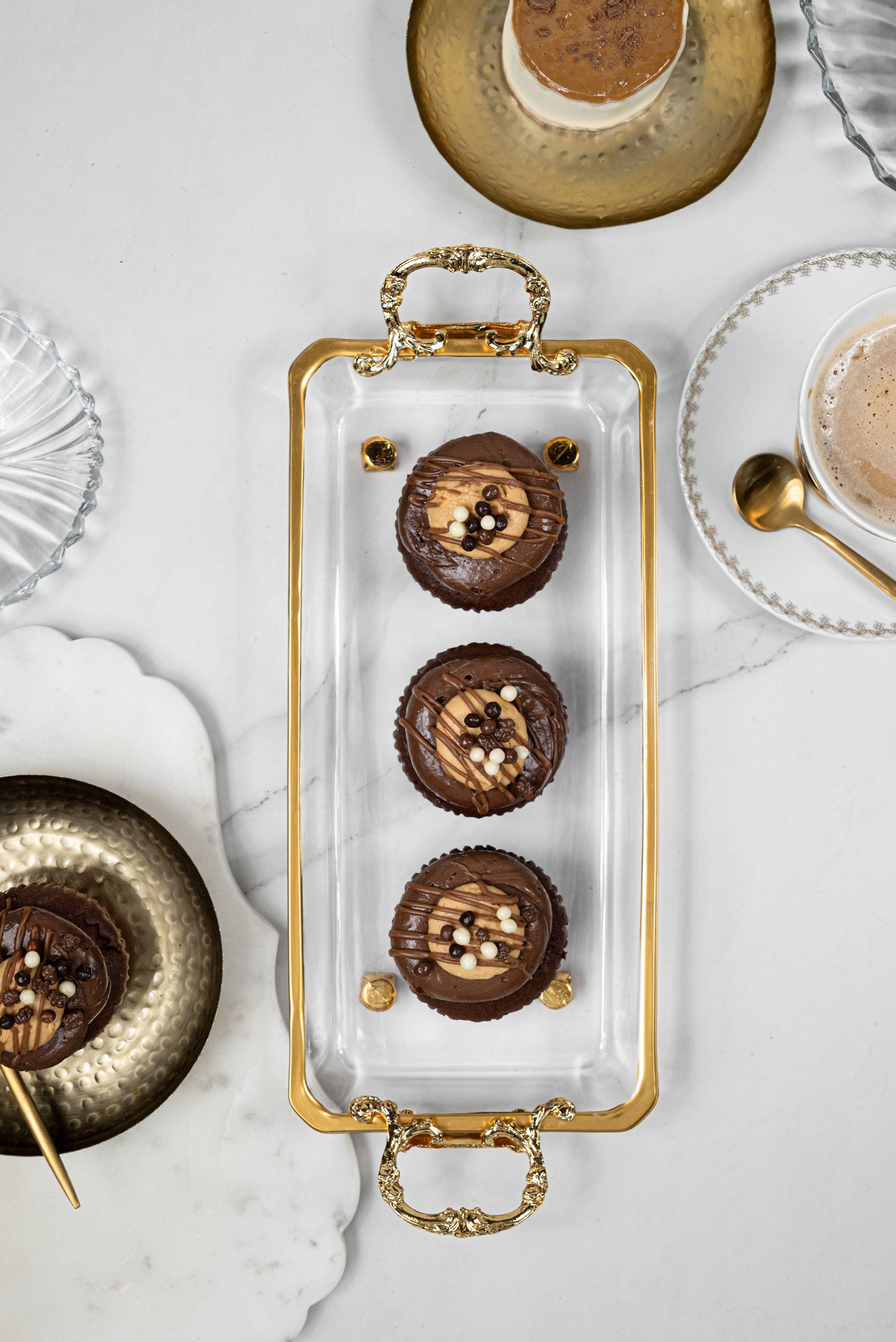 Rectangular Glass Tray with Gold Rim