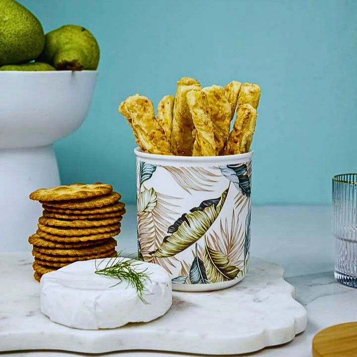 Abstract Ceramic Airtight Canister With Wooden Lid -PRICED TO CLEAR