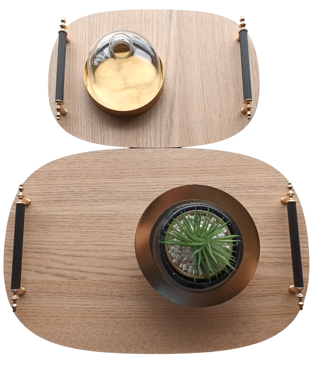 2pc Oval Wood Tray in dark brown