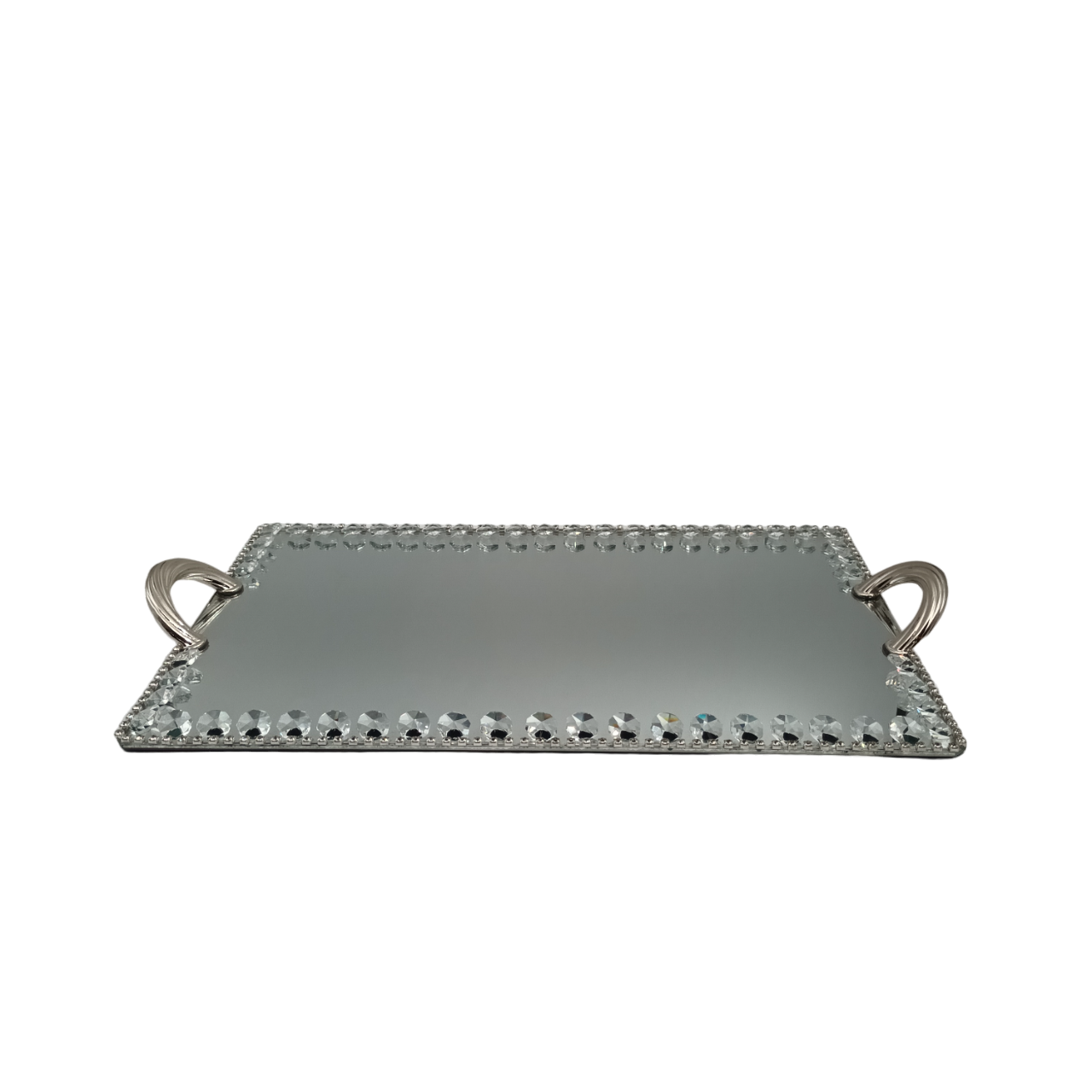 Rectangle Crystal Mirror Tray - Silver
