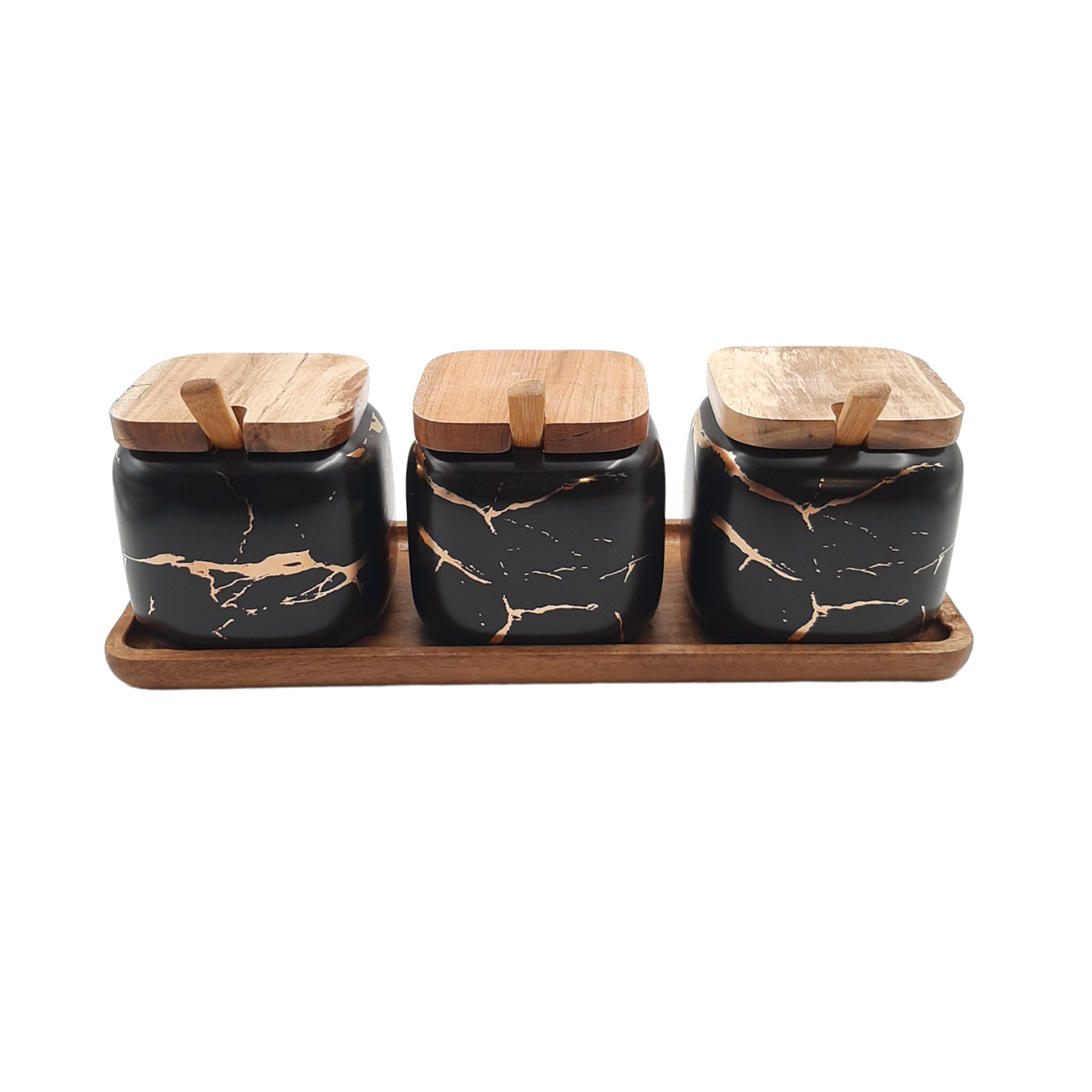 Marble Design Condiment Set - Black
